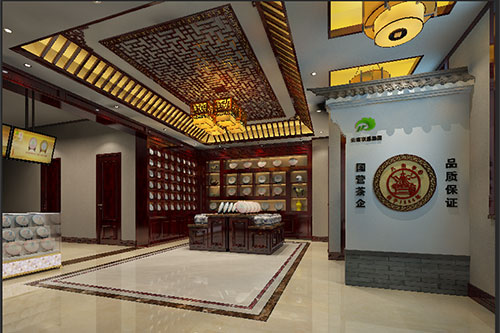江门古朴典雅的中式茶叶店大堂设计效果图
