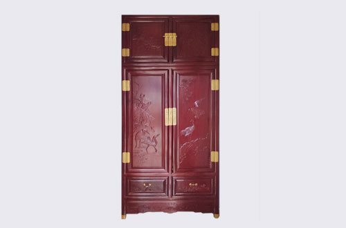 江门高端中式家居装修深红色纯实木衣柜