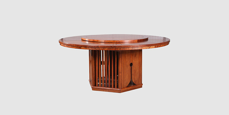 江门中式餐厅装修天地圆台餐桌红木家具效果图